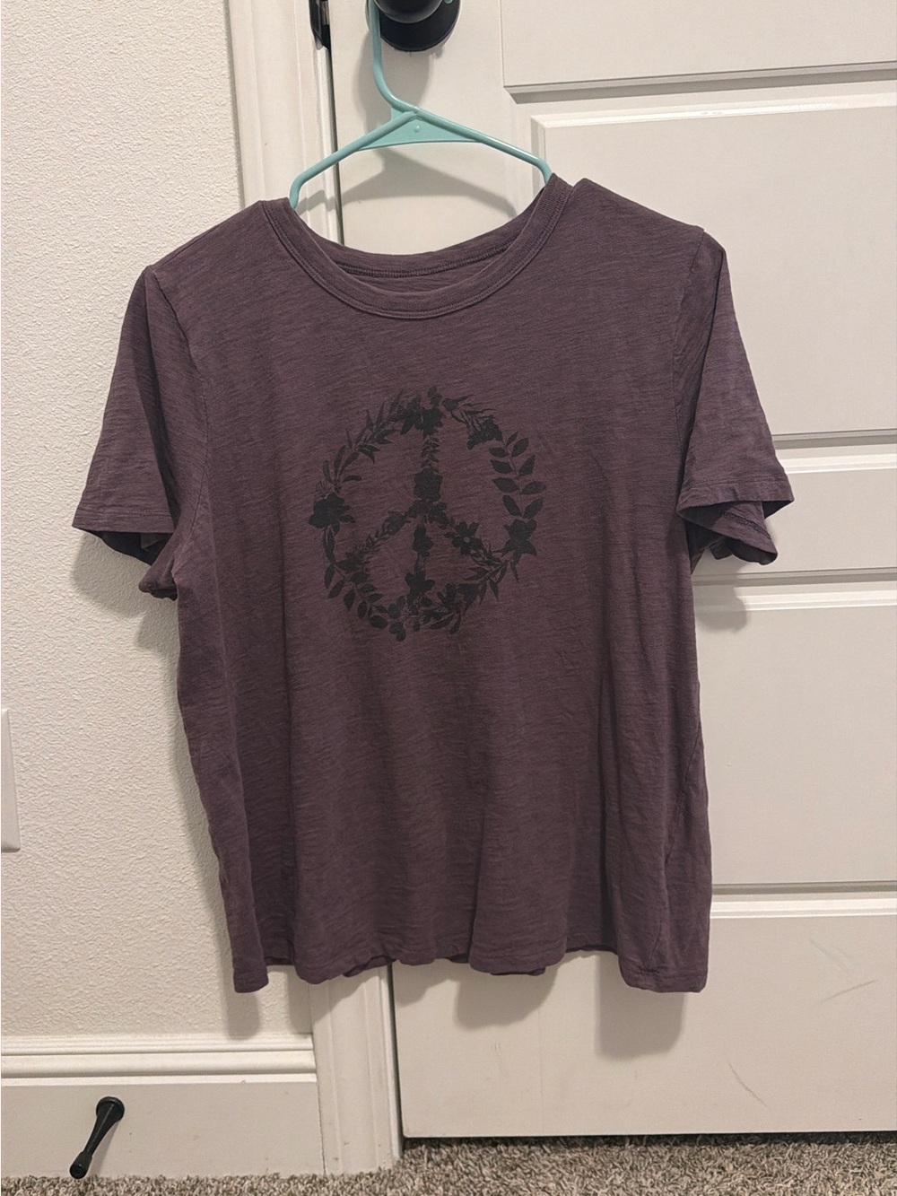 Old Navy Purple Short Sleeve Tee with Floral Peace Graphic